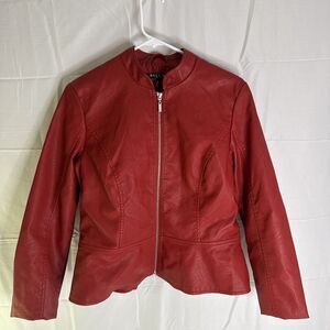 Baccini Jacket Women's Size Medium Red Faux Leather Full‎ Zip Moto